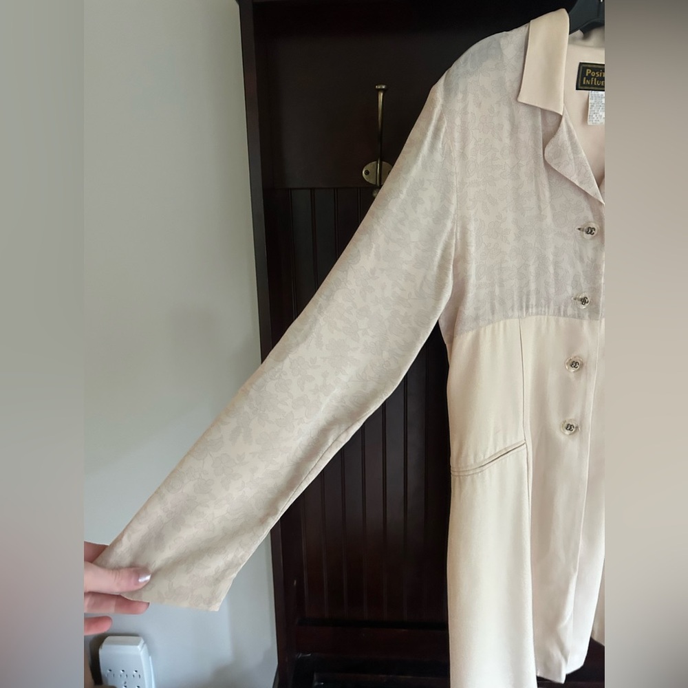 VINTAGE 90S POSITIVE INFLUENCE Floral Block Cream Duster Jacket Artsy | Size 12 - Picture 8 of 13